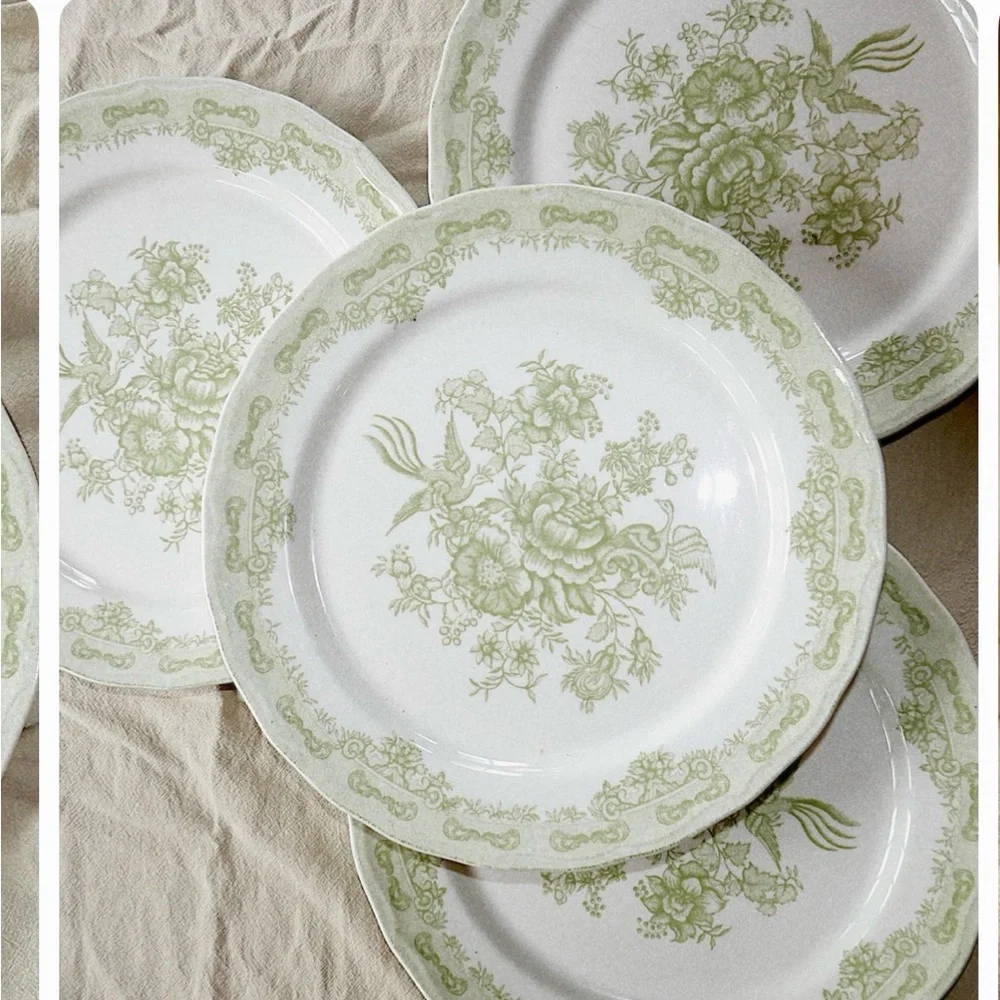 Vintage Floral Dinner Plates in Sage Green